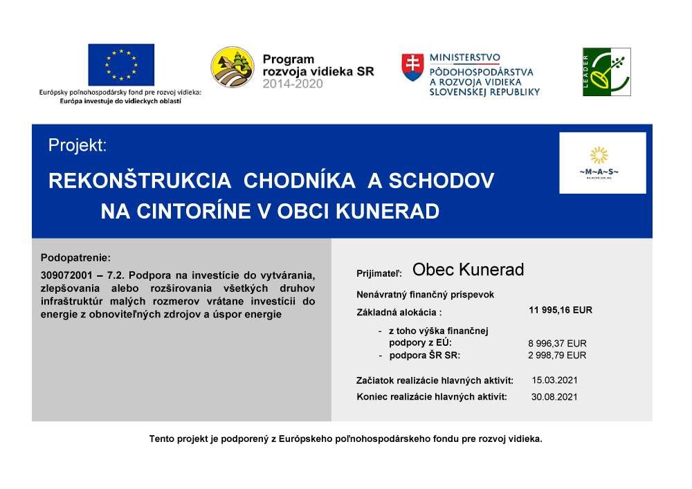 Rekonštrukcia chodníka a schodov na cintoríne v obci Kunerad